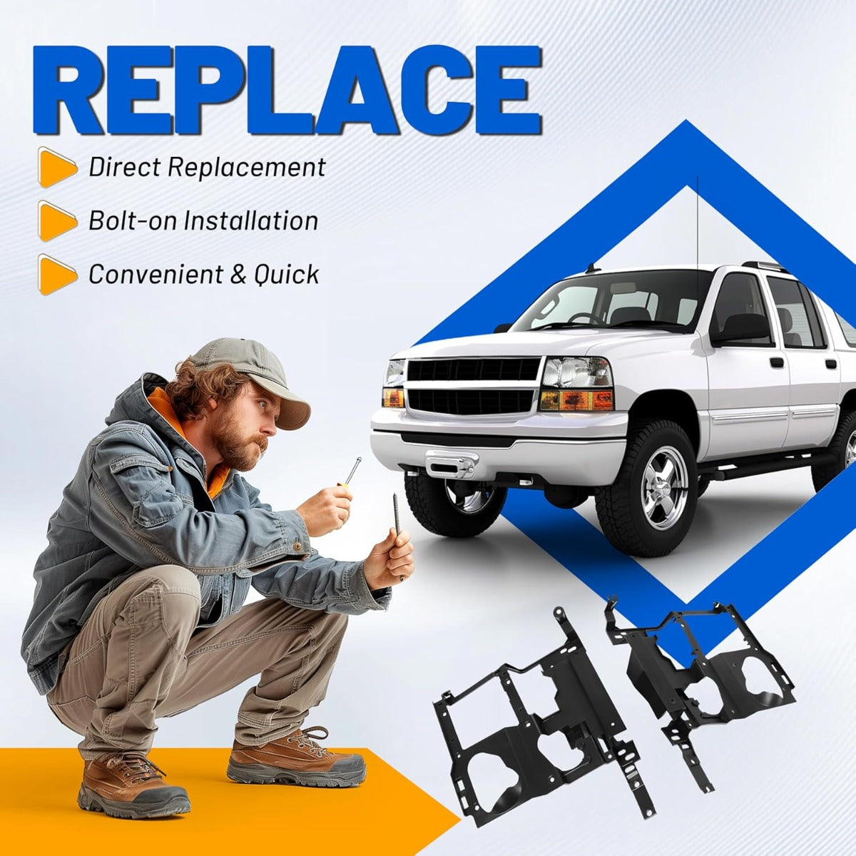 Headlight Bracket Pair Compatible with 1999-2002 Chevy Silverado GMC Sierra Headlamp Mounting Panel Replacement for 15798920 GM1221122 15798919 GM1221121