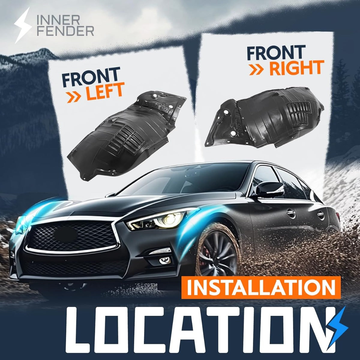 Front Fender Liner Inner Panel for 2014-2023 Infiniti Q50 Replacement for  Wheel Liner Splash Shield Guard Left & Right Side (Front Section)