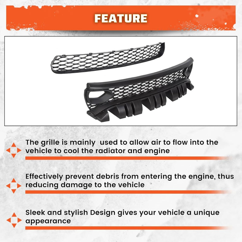 Upper Lower Grill Compatible with 2015-2023 Dodge Charger SRT Scat Pack Daytona 68394592AA 68417505AB Air Inlet Dual Kit Mesh Grille Guard Bezels LYAP-335-1