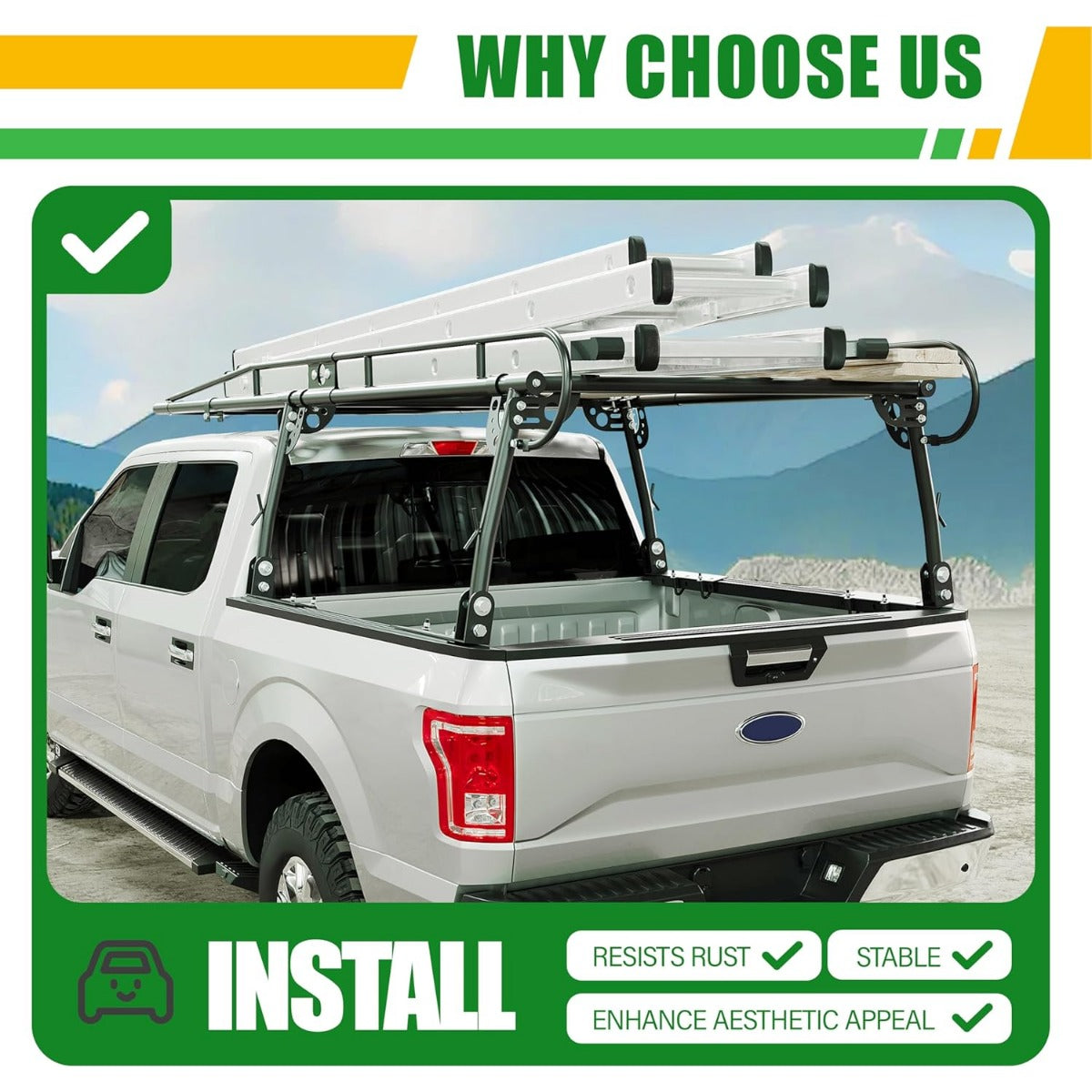 1000 LBS Adjustable Truck Contractors Rack Ladder Pickup Kayak Lumber Rack Side Bar Long Cab Full Size 60 Inches(W) x 138 Inches(L) x 34 Inches(H) (You Will get 2 Boxes) LYA-047TA+LYA-047TB