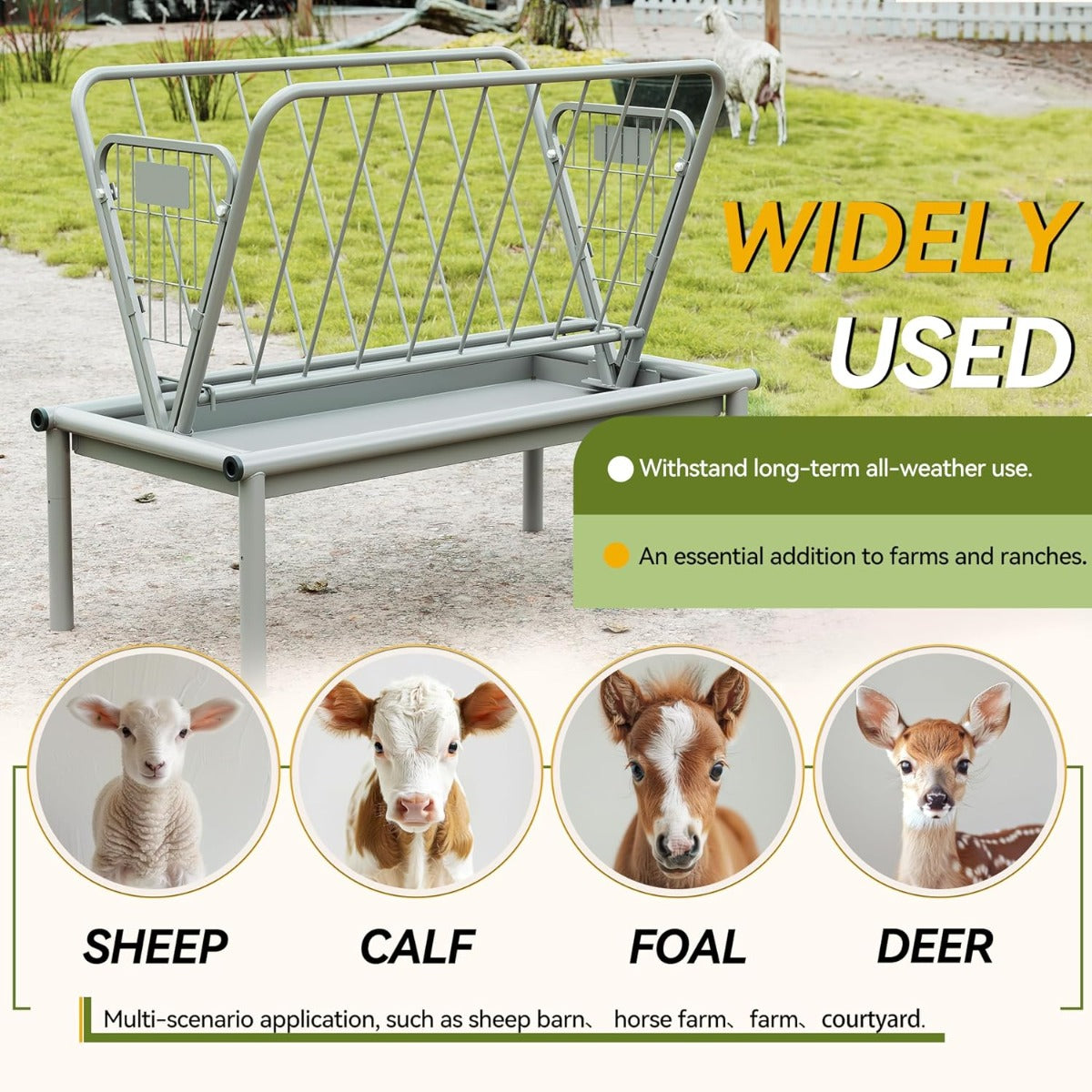 Kojem 4 Ft Long Livestock Feeder, Heavy Duty Steel Livestock 2 in 1 Grain &