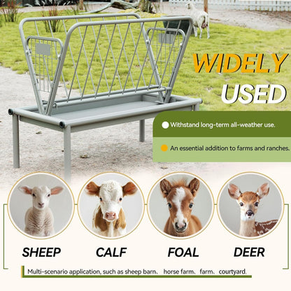 Kojem 4 Ft Long Livestock Feeder, Heavy Duty Steel Livestock 2 in 1 Grain &