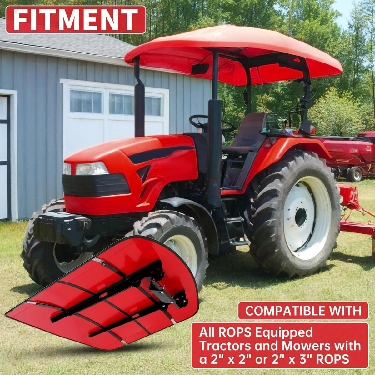 Red Canopy Compatible With All ROPS 48-3/8 Inches X 48-3/8 Inches Equipped Tractors and Mowers With 2 Inches x 2 Inches or 2 Inches x 3 Inches ROPS (Adds About 4 Inches to Tractor Height) LYJD-031S-3