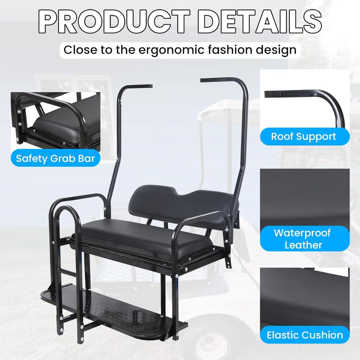 Black Rear Flip Back Seat Compatible with 1982-2000.5 Club Car DS Model Golf Cart 1102 LBS Weight Capacity Heavy Duty Steel Frame Flip Folding Rear Back Seat Kit LYA-100