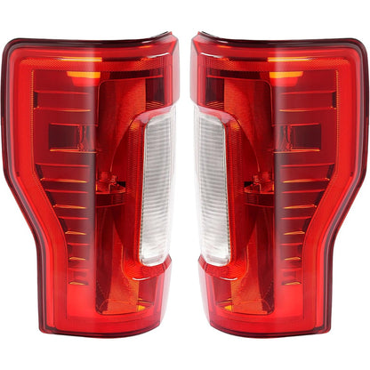 ECOTRIC Pair Tail Light Halogen Compatible with 2017-2019 Ford F250 F350 F450 Super Duty Pickup Rear Taillight Lamp Replacement for FO2800256 FO2801256 Clear Red Lens+Chrome Housing Left&Right Side
