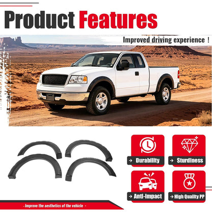 Fender Flare Compatible with 2004-2008 Ford F150/Lincoln Mark LT | Styleside Model Front & Rear 4Pcs Wheel Arch Cover Protector Set Plastic(PP) Textured Black
