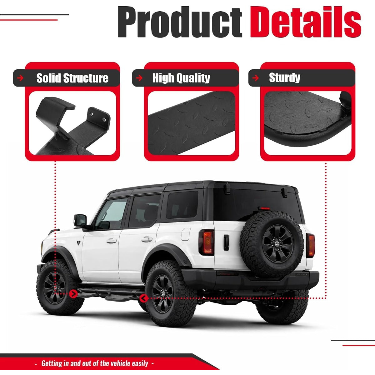 Running Boards Side Steps Compatible with 2021-2025 Ford Bronco 2/4 Door Steel Powder Coated Black 2Pcs Side Bars Step Plates