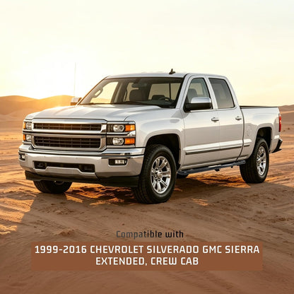 ALMULOO Side Step Compatible with 1999-2016 Chevrolet Silverado&GMC Sierra | Extended/Crew Cab Running Boards Step Bars Steel+409 Stainless Steel+Plastic Powder Coated Black