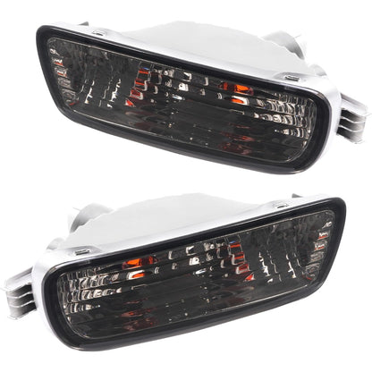 HECASA Pair Turn Signal Light w/Bulbs Compatible with 2001-2004 Toyota Tacoma Front Bumper Turn Signal Lamp Smoke Lens Left Right Side Replacement for TO2531140 TO2530140