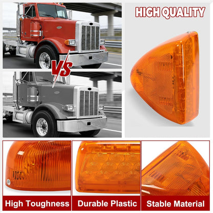 HECASA Turn Signal Light Compatible with Peterbilt 357/365/378/379/359 Amber Lens 31 LED Headlight Marker Light Running Light 2Pcs