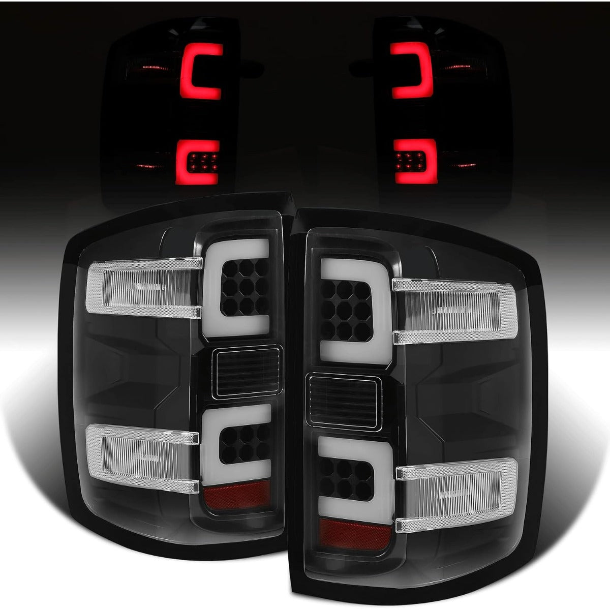 HECASA LED Tail Lights Compatible with 2014-2018 Silverado 1500 2500HD 3500HD Replacement for 23141274 23141275 Left & Right Clear Lens Black Housing