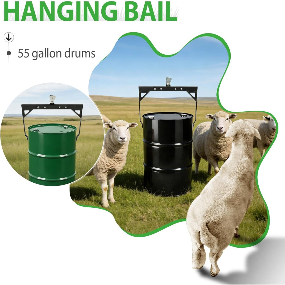 55 Gallon Hanging Deer Feeder Bail, Durable Steel Powder Coated