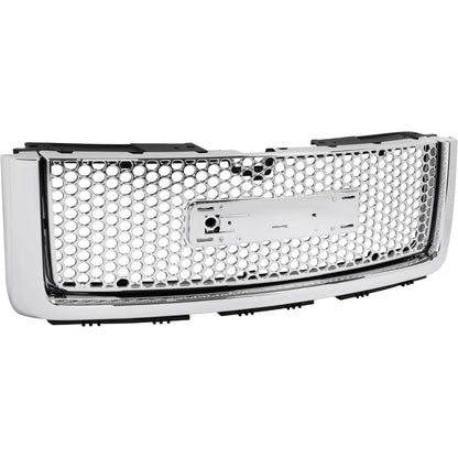 Front Upper & Lower Grill Compatible with 2007-2013 GMC Sierra 1500 Denali Bumper Grille Chrome Silvery