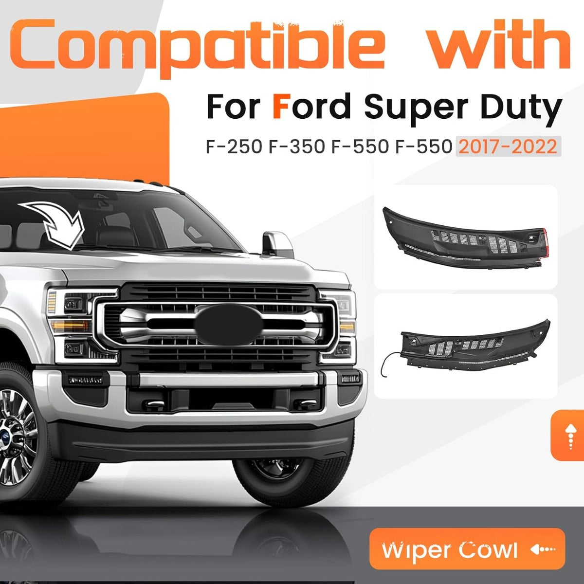 Windshield Wiper Cowl Panel Grille Compatible with 2017-2022 Ford F-250 F-350 F-450 F-550 Super Duty Replacement for HC3Z-25022A69-AC HC3Z-25022A69-AB Front Window Cover Insert Panel Left