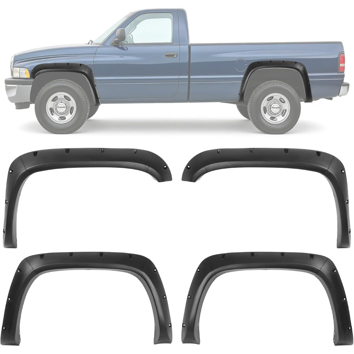 4Pcs Fender Flares Compatible with 1994-2001 Dodge Ram 1500 2500 3500 Wheel Arch Covers Plastic(PP) Textured Black