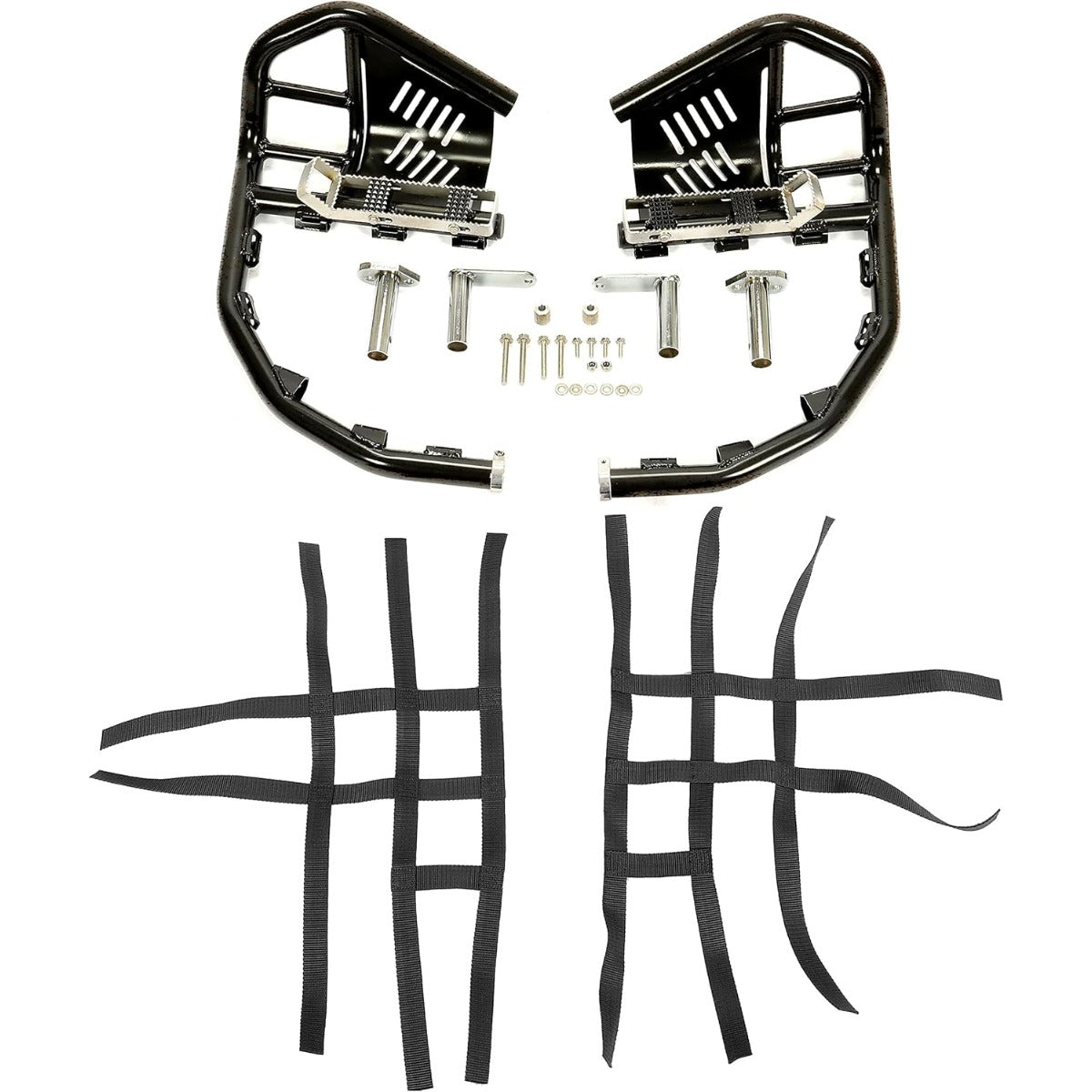 Nerf Bars Foot Pegs Compatible with All Years Honda 400EX 400X (Silvery Nerfs & Black Nets)