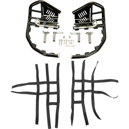 Nerf Bars Foot Pegs Compatible with All Years Honda 400EX 400X (Silvery Nerfs & Black Nets)