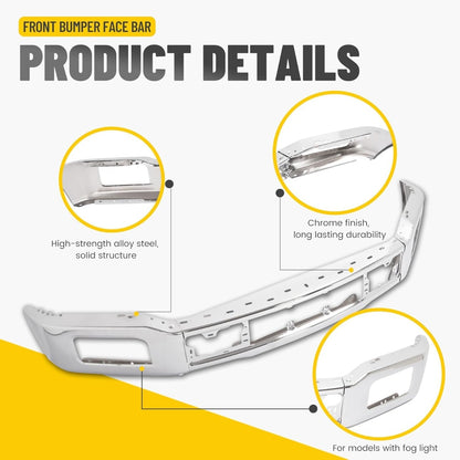 Front Bumper Face Bar Compatible with 2018-2020 Ford F-150 w/Fog Light Hole Bumper Impact Bar Replacement for JL3Z17757A FO1002430 Chrome Silvery Steel 3Pcs