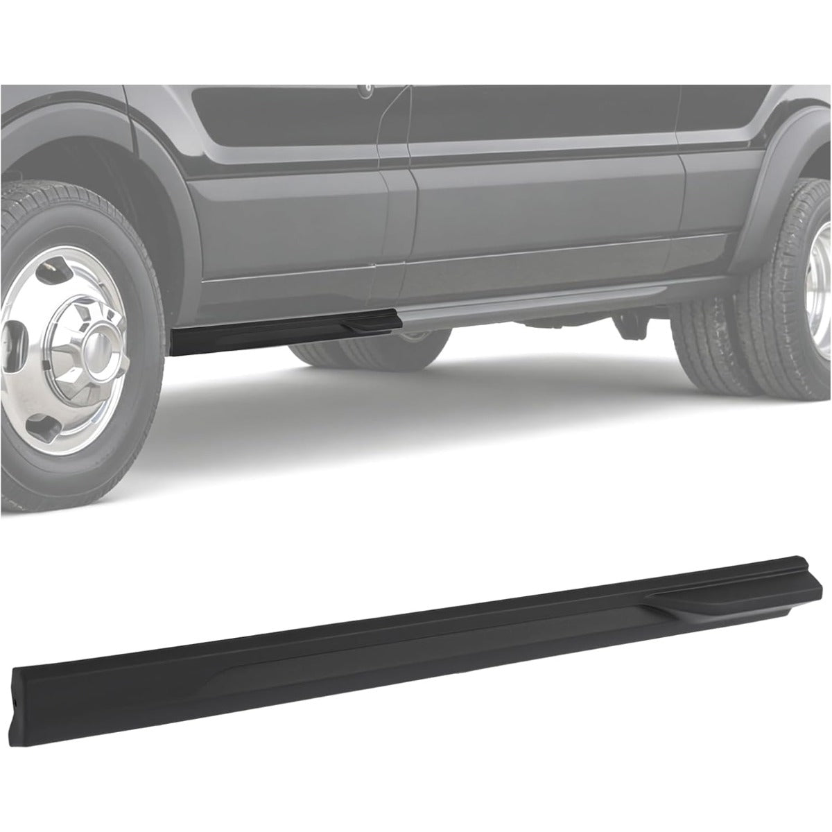 ALMULOO Lower Left Sliding Door Molding Trim Compatible with 2019-2024 Ford Transit 150/250/350/350HD W/Running Boards Replacement for KK3Z6110177BB Front Door Rocker Molding LH Driver with Step Bars