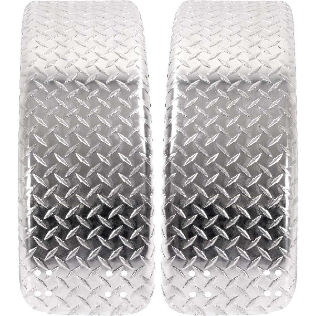 Diamond Plate Round Single Axle Trailer Fender Universal Fits Most 13"-15" Tires Aluminium Silvery 2PCS 31.48" L x 9.11" W x 15.24" H