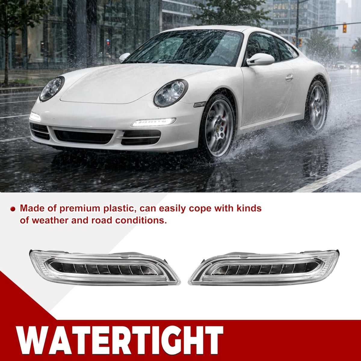 HECASA Pair LED Fog DRL Signal Light Compatible with 2005-2008 Porsche 911 Carrera 997.1 Chassis Front Bumper Turn Signal Light Lamp Clear Lens Left & Right Side