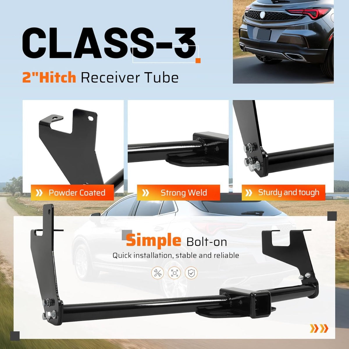 Class 3 Rear Trailer Hitch, 2 Inch Square Receiver Compatible with 2013-2022 Chevy Chevrolet Trax, Buick Encore 3500LBS Steel