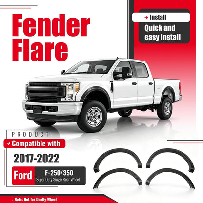 4Pcs Fender Flares Set Compatible with 2017-2022 Ford F-250/350 Super Duty Single Rear Wheel Front & Rear Wheel Arch Cover Protector Plastic(PP) Textured Black