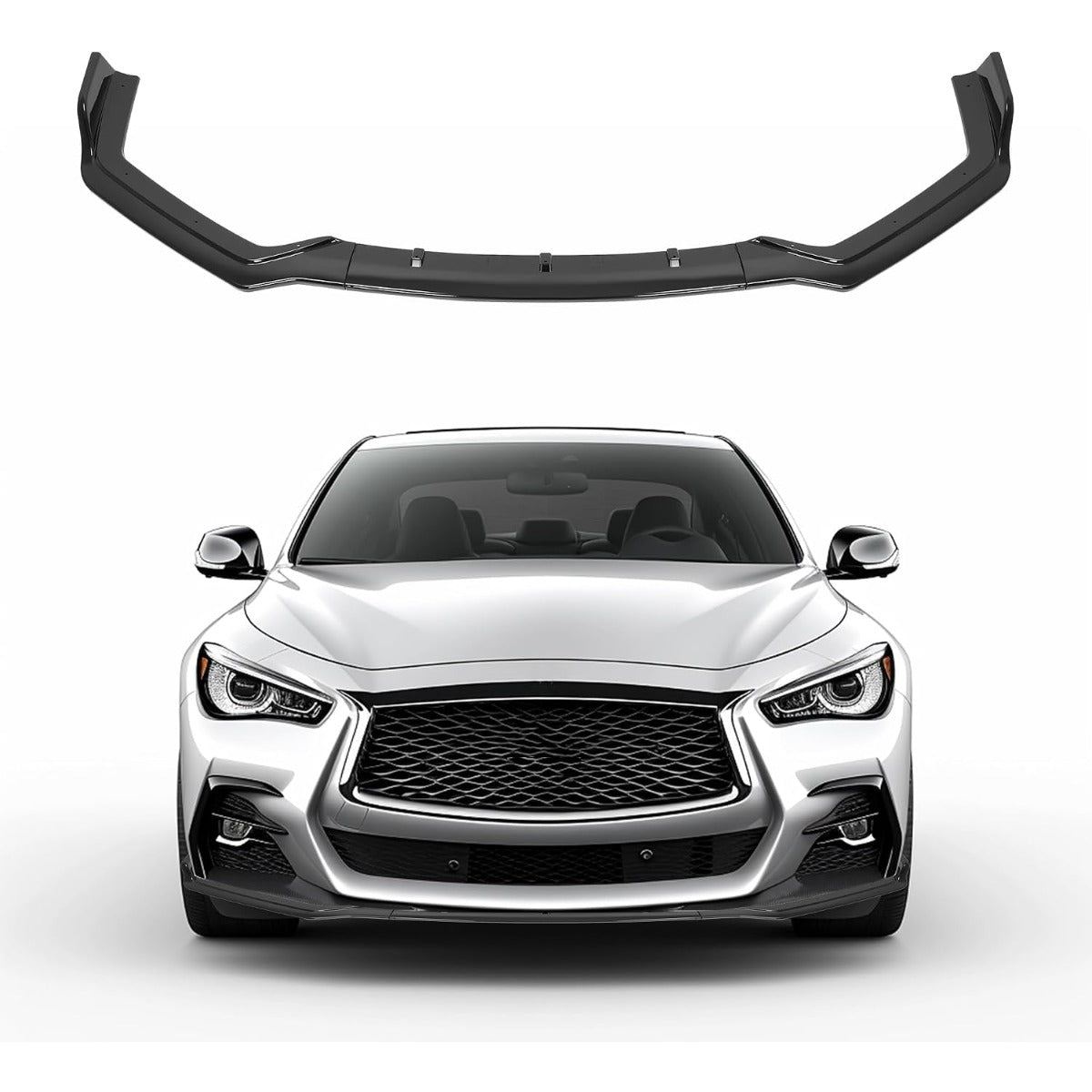 KUAFU 3Pcs Front Bumper Lip Compatible with 2018-2023 Infiniti Q50 Sport Models, Under Chin Spoiler Splitter Diffuser Protector Air Dams Body Kit (Gloss Black)