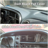 Load image into Gallery viewer, Dash &amp; Bezel Cover Compatible with 1998-2002 Dodge Ram 1500 2500 3500 Trucks Black Dash Pad Cap Bezel W/Vents &amp; Grey Dashboard Overlay Cover Instrument (You Will Receive 2 Packages) LYAP-299S-2+LYAP-267T-2
