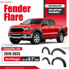 6.1' Beds Fender Flares Compatible with 2019-2023 Ford Ranger Pocket Rivet Fender Flares Plastic(PP) Textured Black 4 Pcs
