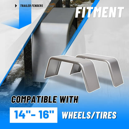 Square Trailer Fenders For 14 Inches-16 Inches Wheels Compatible with Car Hauler Cargo Trailer Utility Landscape Trailer 2 Pack 1 Pair LYAM-377