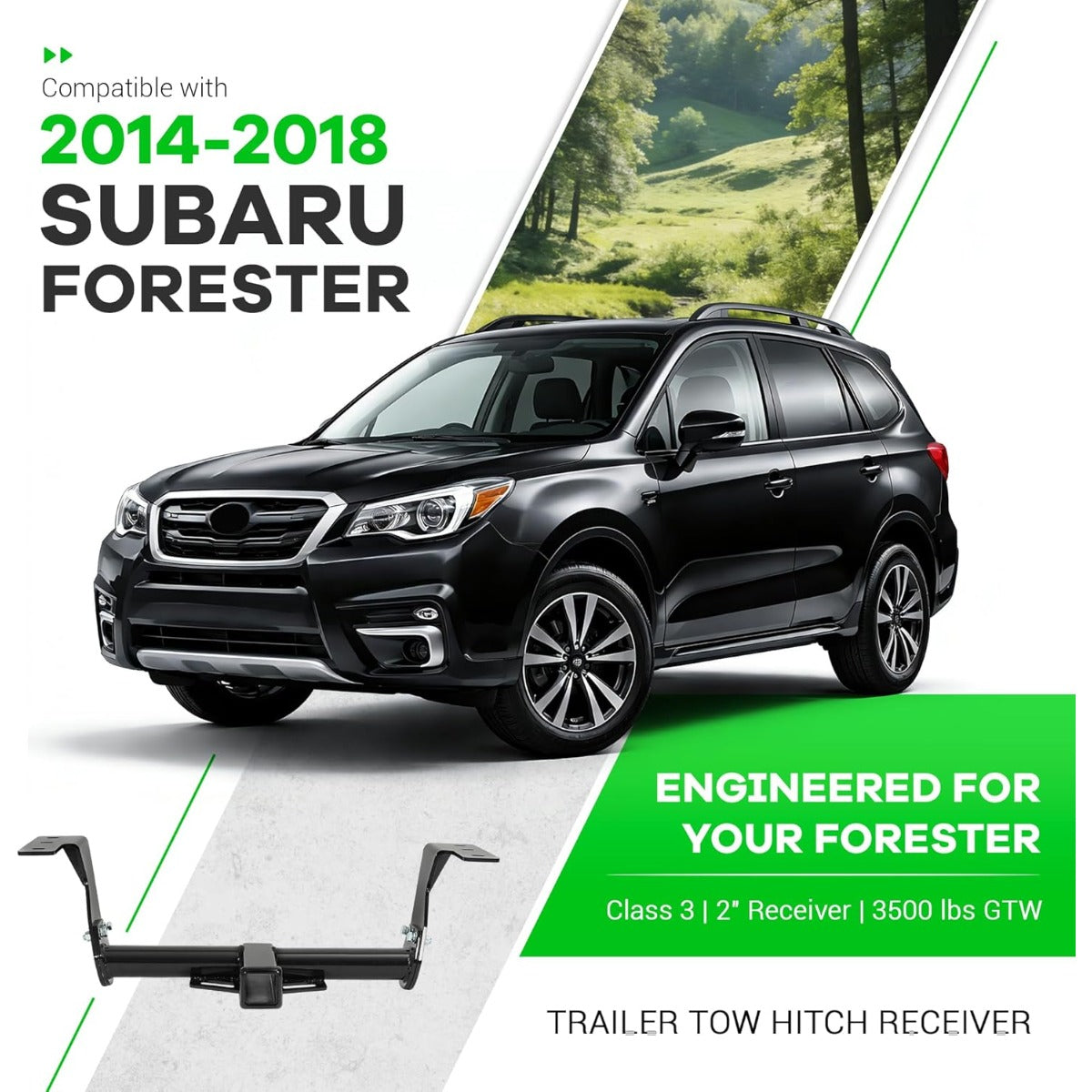 2" Class 3 Trailer Tow Hitch Receiver Compatible with 2014-2018 Subaru Forester Rear Trailer Hitch Steel Powder Coated