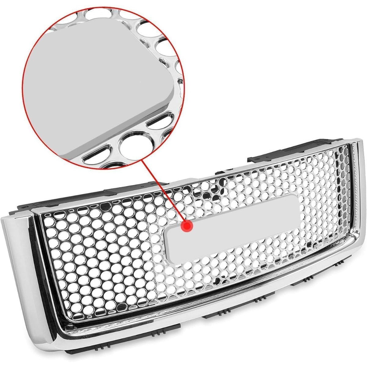 Front Upper Grill Grille Compatible with 2007-2013 GMC Sierra 1500 Denali Hood Mesh Bumper Grille Chrome