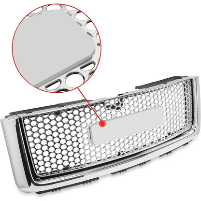 Front Upper Grill Grille Compatible with 2007-2013 GMC Sierra 1500 Denali Hood Mesh Bumper Grille Chrome