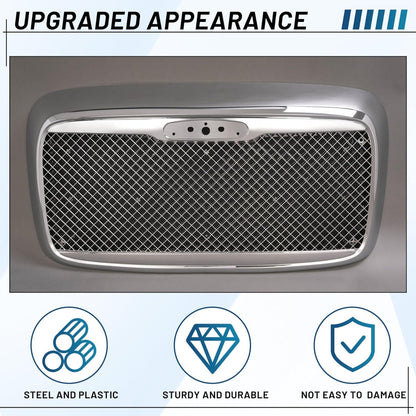 Front Upper Grille Compatible with 2000-2016 Freightliner Columbia Bumper Grill w/Bug Screen Chrome Steel+Plastic Silvery