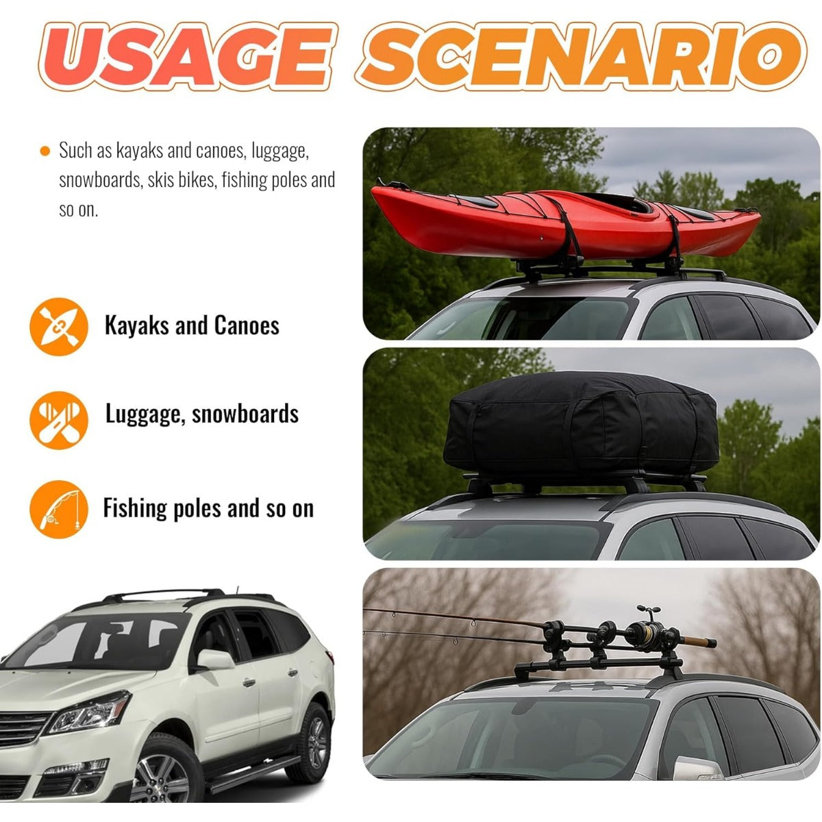 Roof Rack Cross Bars & Side Rail Compatible with 2009-2017 Chevy Chevrolet Traverse LS/LT/LTZ Replacement for 19244268 Cargo Racks Rooftop Luggage Carrier 165 Lbs LYA-093-SD