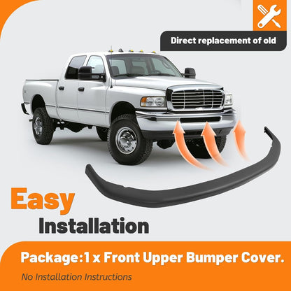 KUAFU Front Upper Bumper Cover Compatible with 1994-2002 Dodge Ram 2500/3500 Base/1994-2001 Dodge Ram 1500 Pad Replacement for CH1000160 55076610AB Black Textured