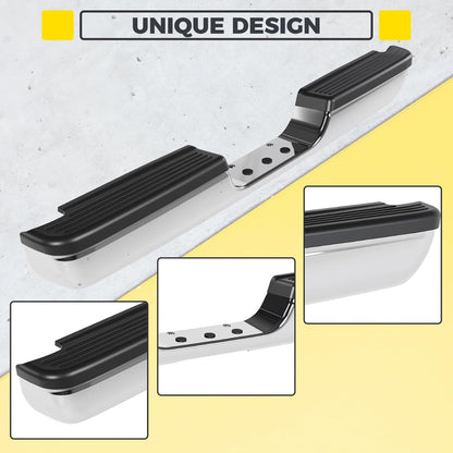 Rear Bumper Assembly Compatible with 1994-2002 Dodge Ram 1500 2500 3500 Fleetside/Styleside W/Step Pads Silvery+Black Steel+Plastic Powder Coated+Chrome Heavy Duty CH1102328
