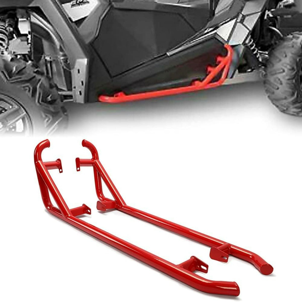 Red Nerf Bars Rock Sliders Compatible with 2014-2023 Polaris RZR XP 1000/ Turbo/Turbo S, RZR 900/900 XC/S 900/ S 1000 (2 Doors) Left & Right Side Steps - 2 Seater LYPS-007-2