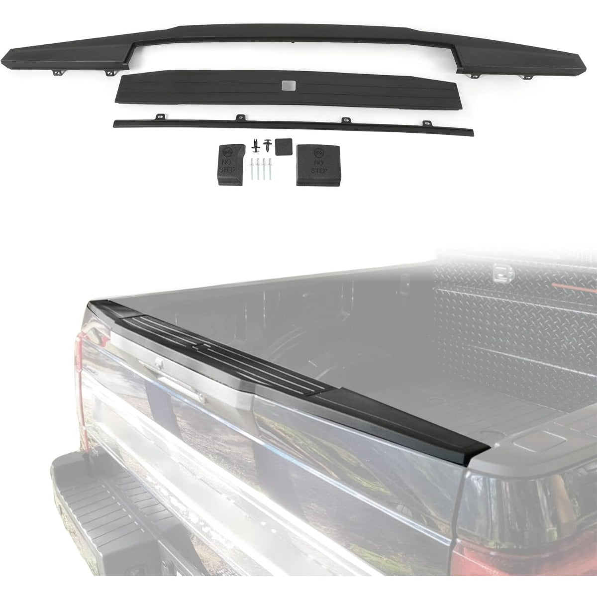 Tailgate Molding Kit Top Trim Cap Cover Compatible with 2017-2022 Ford F250 F350 Super Duty Flex Step Replacement for HC3Z9940602A HC3Z9941018AC FO1904134 FO1904141 FO1904140 LYAP-559S-2