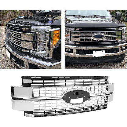 Front Bumper Hood Grille Grill Compatible with 2017 2018 2019 Ford F250 F350 F450 Super Duty Chrome (NOT ONLY OVERLAY) LYAP-293-1T
