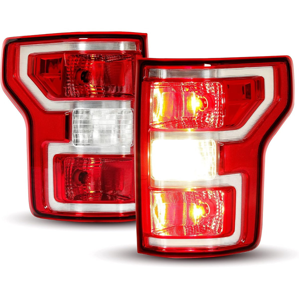 KUAFU Rear Tail Light with Bulbs Compatible with 2018-2020 Ford F-150 Replacement for JL3Z-13405-H JL3Z-13404-H FO2800265 FO2801265 Pair Taillights Red Lens Chrome Housing