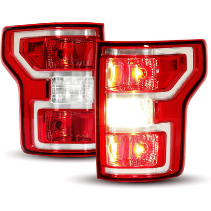 KUAFU Rear Tail Light with Bulbs Compatible with 2018-2020 Ford F-150 Replacement for JL3Z-13405-H JL3Z-13404-H FO2800265 FO2801265 Pair Taillights Red Lens Chrome Housing