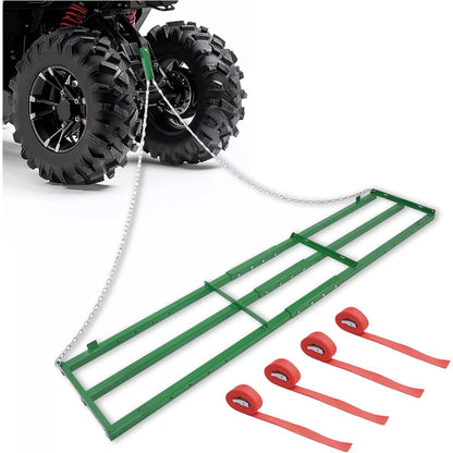 8FT Drag Harrow Driveway Grader Heavy Duty Tow Behind Drag Lawn Leveling Rake for UTV ATV Tractor Mower Land Leveler Lawn Leveling Rake W/ 6FT Chain (Green)