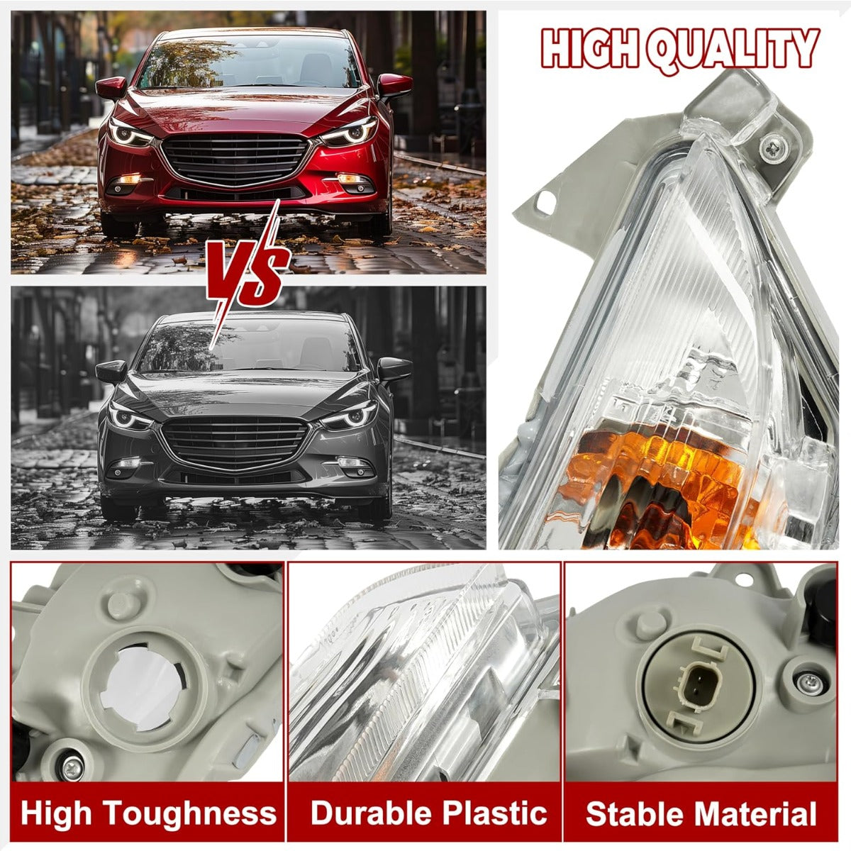 HECASA Pair Bumper Turn Signal Lights Compatible with 2014-2016 Mazda 3 Front Turn Signal Lamp Driver & Passenger Side Clear Lens Replacement for MA2530119 MA2531119 B45A51350A B45A51360A