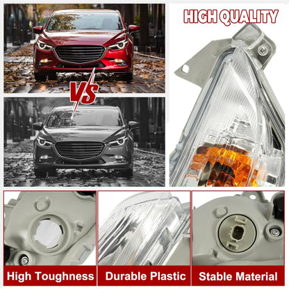 HECASA Pair Bumper Turn Signal Lights Compatible with 2014-2016 Mazda 3 Front Turn Signal Lamp Driver & Passenger Side Clear Lens Replacement for MA2530119 MA2531119 B45A51350A B45A51360A