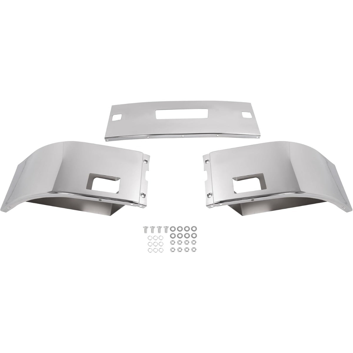 ALMULOO Front Bumper 3Pcs Comaptible with 2006-Up Peterbilt 386 Steel Chrome Silvery