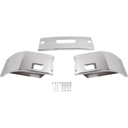 ALMULOO Front Bumper 3Pcs Comaptible with 2006-Up Peterbilt 386 Steel Chrome Silvery
