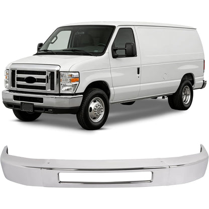 ALMULOO Steel Front Bumper Face Bar Compatible with 2008-2014 Ford E-150/E-250 and 2008-2019 Ford E-350 Super Duty/E-450 Super Duty Replace 8C2Z17757B FO1002410 Chrome Silvery split design in 3pcs