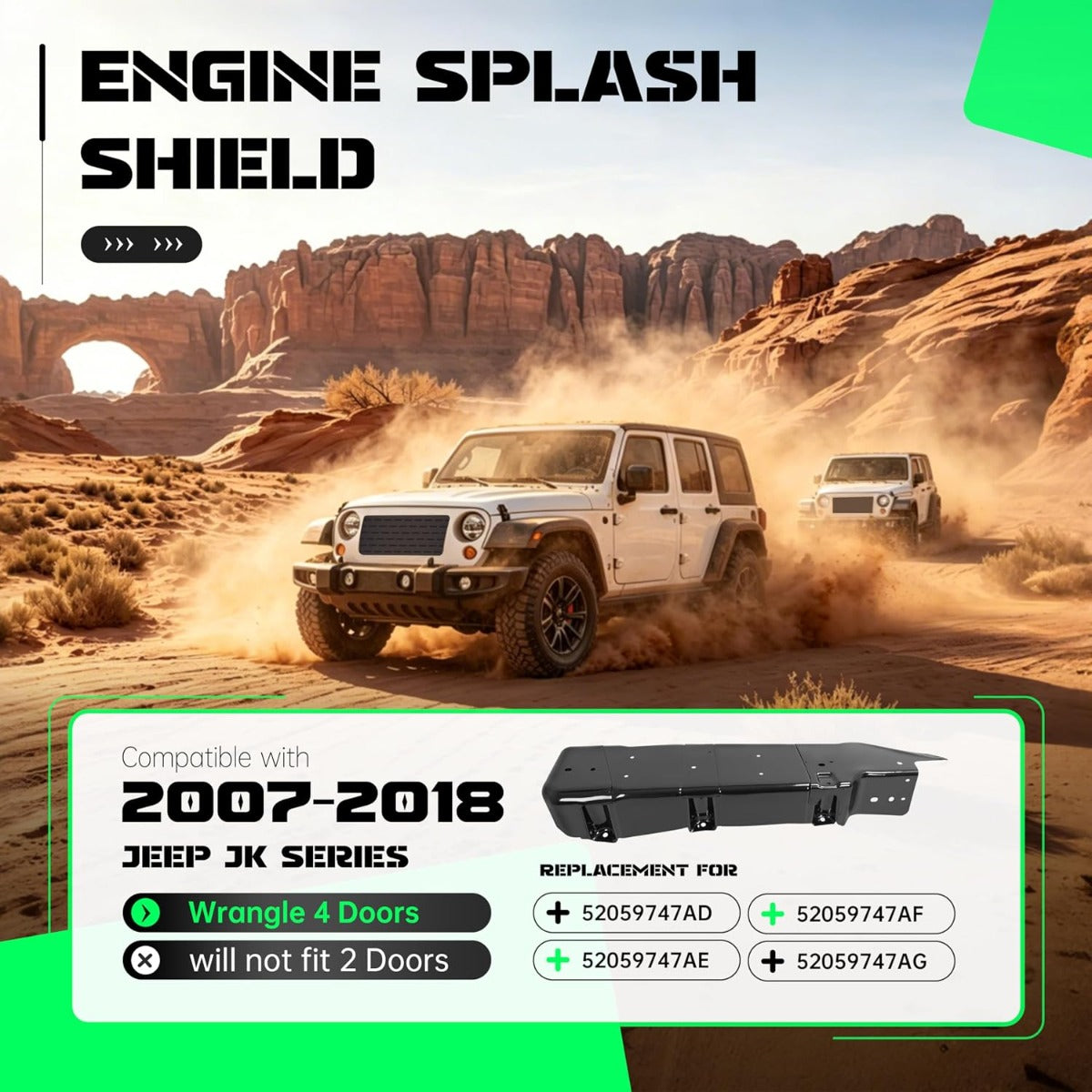 Fuel Tank Skid Plate Guard Compatible with 2007-2018 Jeep Wrangler 4 Door Replacement for 52059747AD 52059747AE 52059747AF 52059747AG Steel Powder Coated